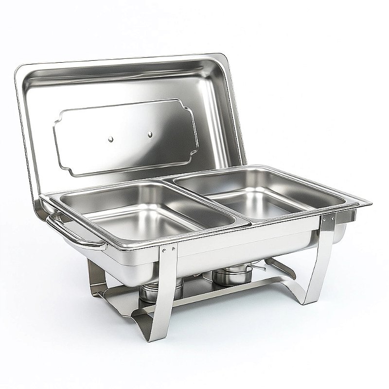 RECHAUD RETANGULAR INOX BANHO 2 CUBAS E FOGAREIRO