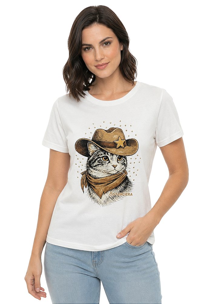 T-Shirt Regular Feminina Estanciero Gato Cowboy