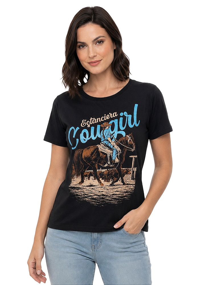 T-Shirt Regular Feminina Estanciero Cowgirl Glitter