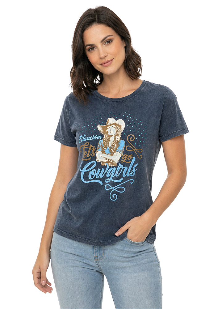 T-Shirt Baby Look Feminina Estanciero Let’s Go Cowgirls