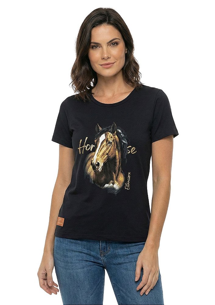 T-Shirt Baby Look Feminina Estanciero Horse Foil