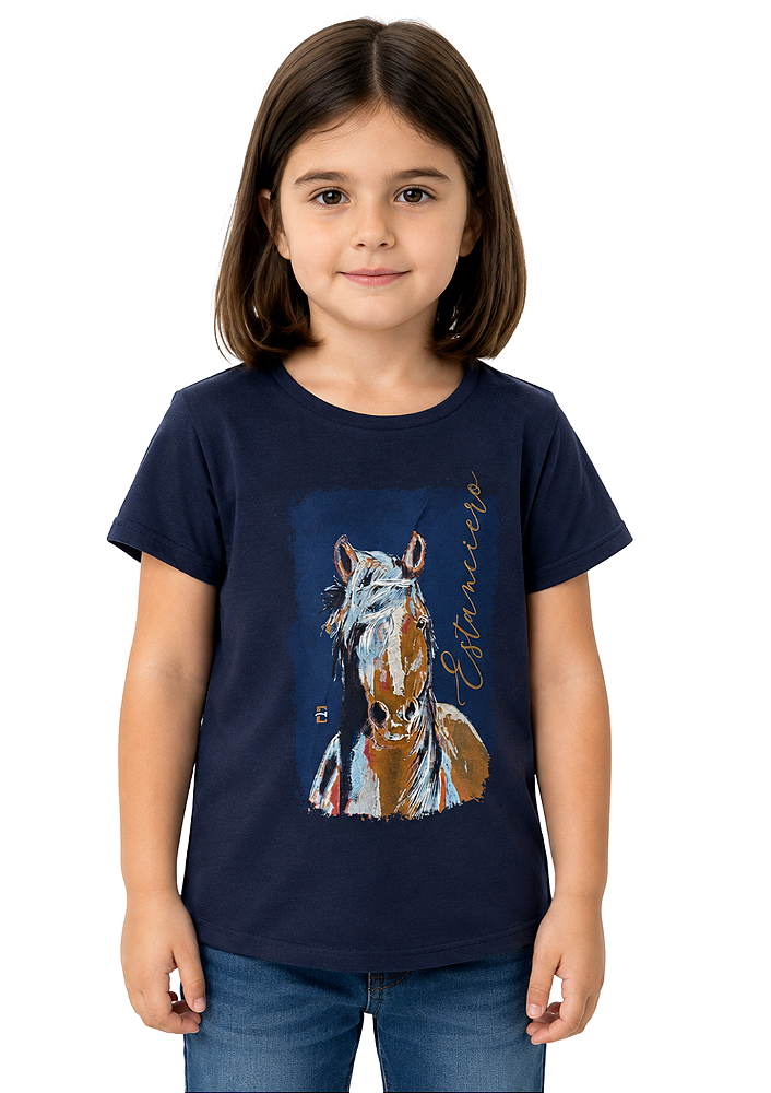 T-Shirt Infantil Baby Look Feminina Estanciero Cavalo Multicores