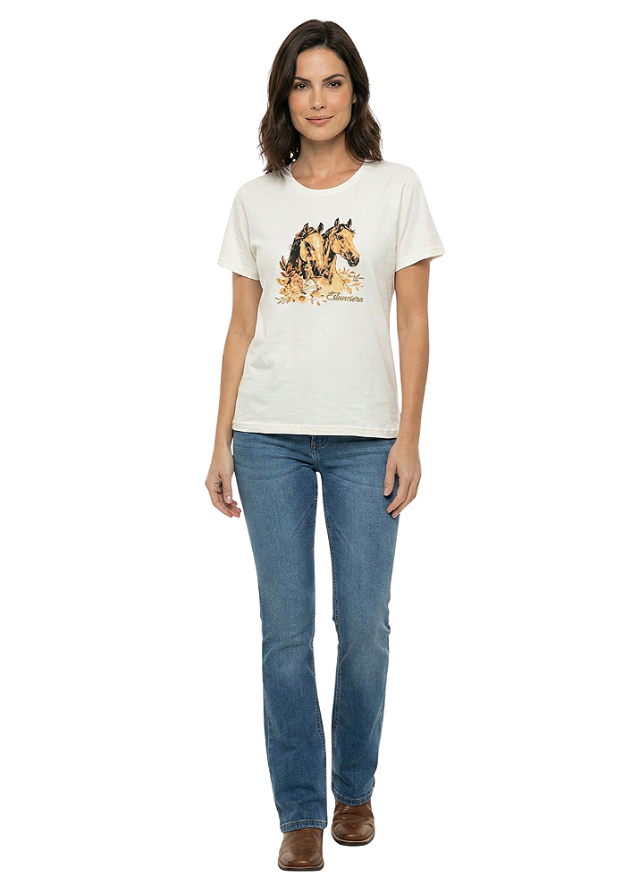 Shirt Feminina Estanciera Cavalo Floral