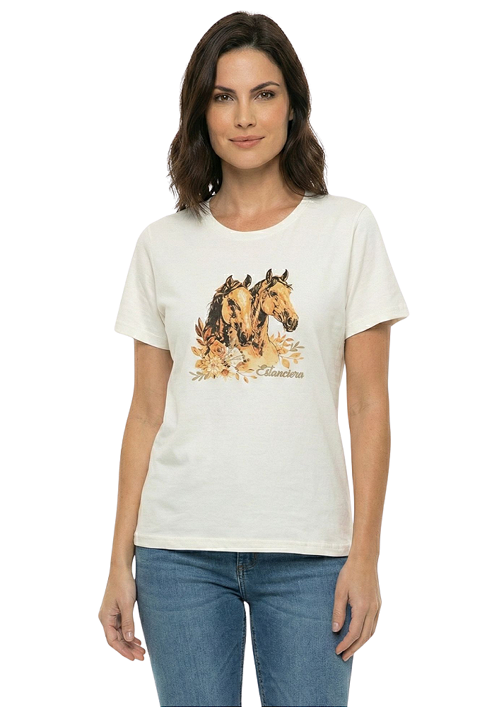 Shirt Feminina Estanciera Cavalo Floral
