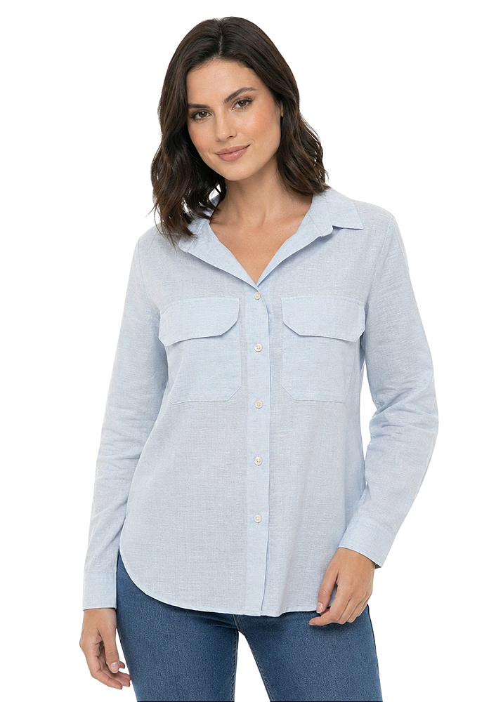 Camisa Feminina 2 Bolsos Frente Estanciero Algodão