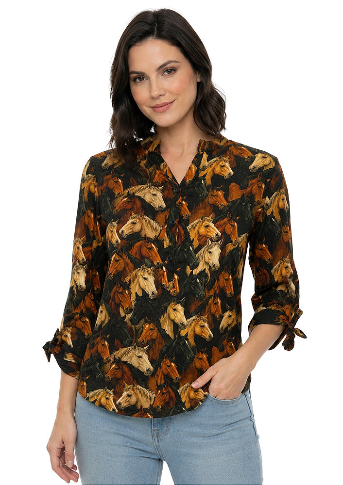 Camisa Feminina Estanciero Gola Padre Manga 3/4