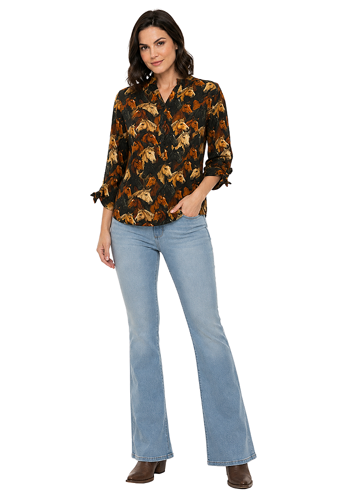 Camisa Feminina Estanciero Gola Padre Manga 3/4