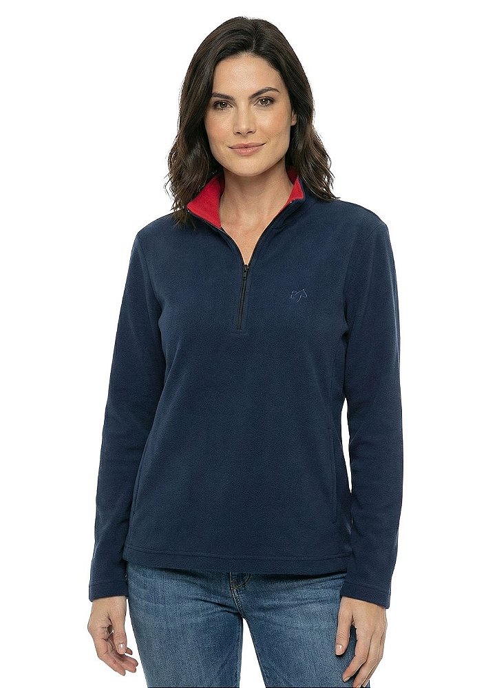 Blusa Microsoft Fleece Feminina Bicolor Meio Zíper Estanciero