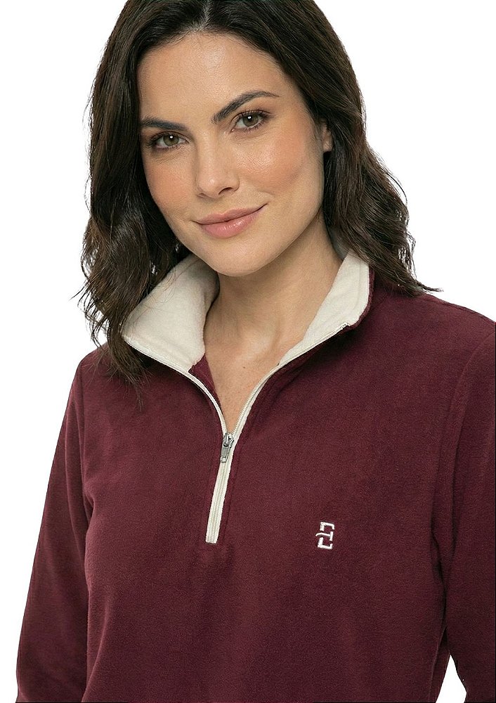 Blusa Microsoft Fleece Feminina Bicolor Meio Zíper Estanciero