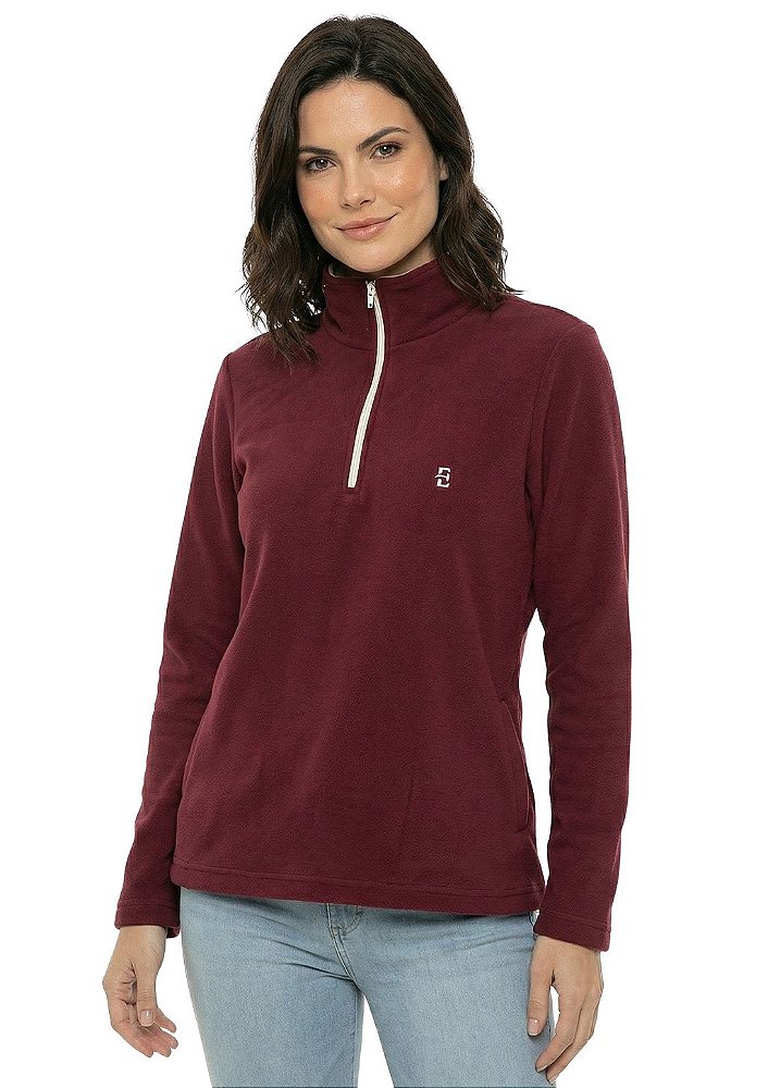 Blusa Microsoft Fleece Feminina Bicolor Meio Zíper Estanciero
