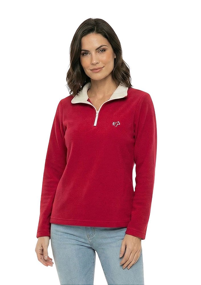 Blusa Microsoft Fleece Feminina Bicolor Meio Zíper Estanciero