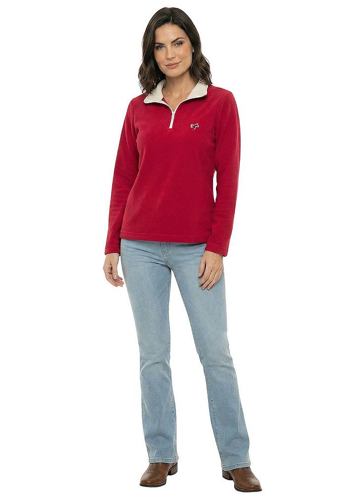 Blusa Microsoft Fleece Feminina Bicolor Meio Zíper Estanciero