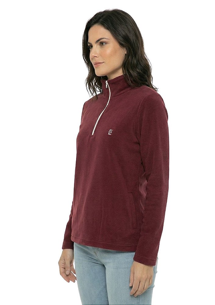 Blusa Microsoft Fleece Feminina Bicolor Meio Zíper Estanciero