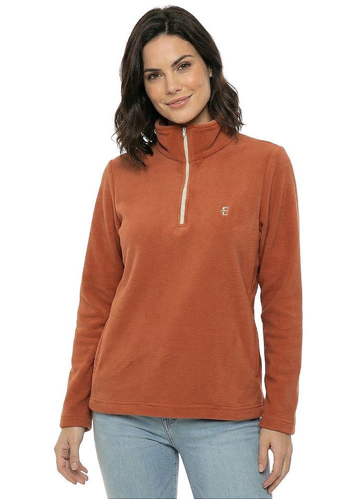 Blusa Microsoft Fleece Feminina Bicolor Meio Zíper Estanciero