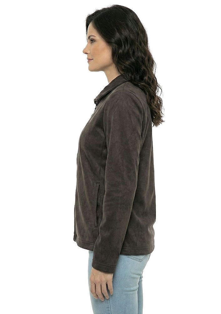 Jaqueta Forrada Feminina Suede Gola Padre Estanciero