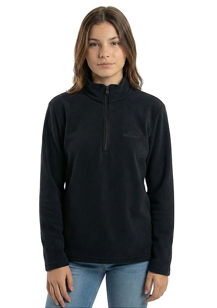Blusa Microsoft Fleece Unissex Juvenil Meio Zíper Estanciero Feminino