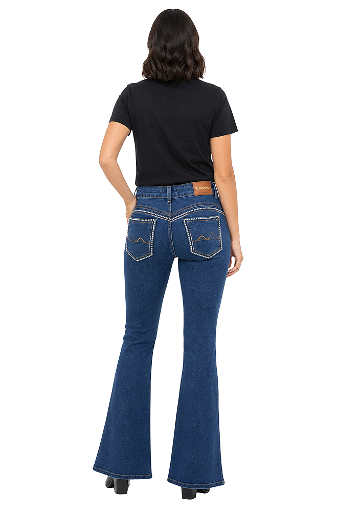 Calça jeans feminina flare bordada estanciero