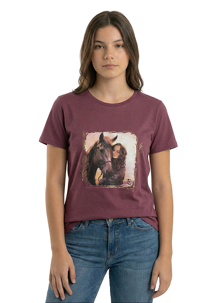 Shirt Juvenil Feminina Estanciera Menina e Cavalo
