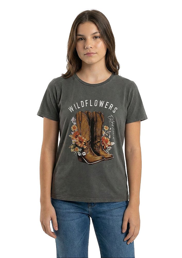 T-Shirt Juvenil Baby Look Feminina Estanciero Wildflowers