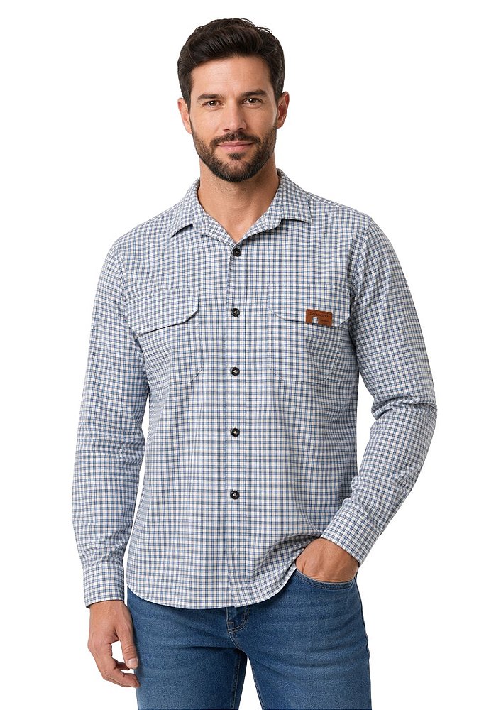 Camisa Tricoline Masculina Com 2 Bolsos Frente Estanciero