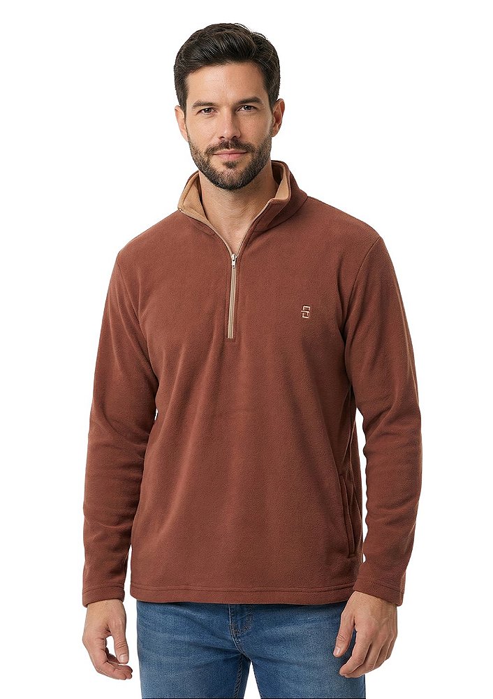 Blusa Microsoft Fleece Masculina Bicolor Meio Zíper Estanciero