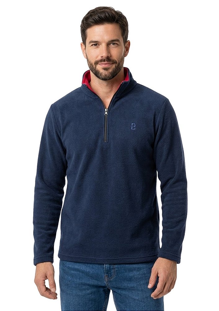 Blusa Microsoft Fleece Masculina Bicolor Meio Zíper Estanciero
