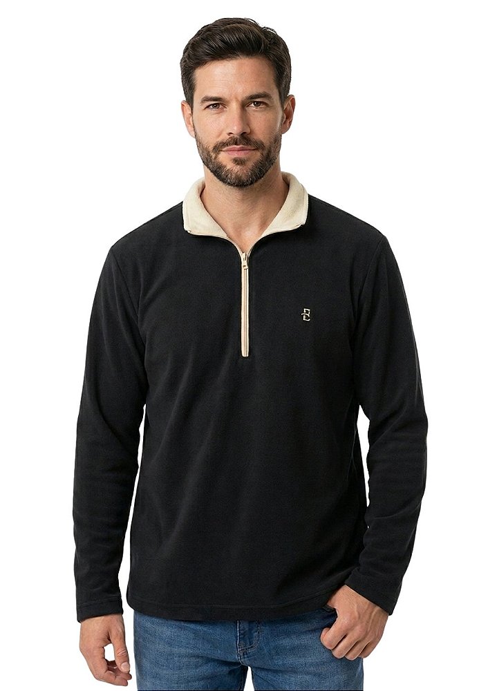Blusa Microsoft Fleece Masculina Bicolor Meio Zíper Estanciero