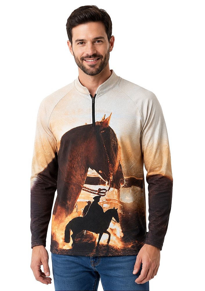 Camisa Manga Longa Estampada Proteção UV Estanciero V16