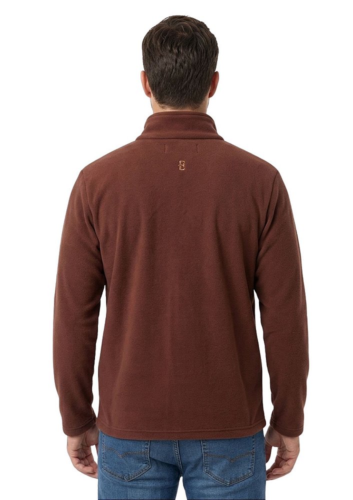 Blusa Microsoft Fleece Masculina Meio Zíper Estanciero Marrom Escuro