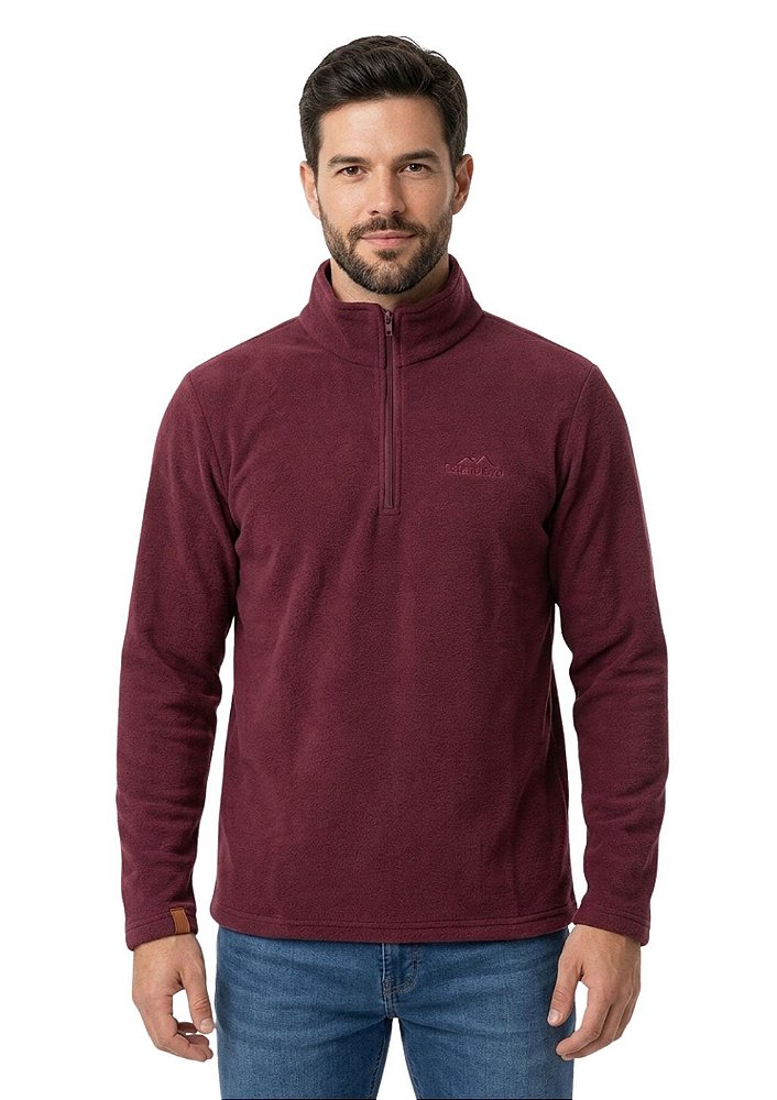 Blusa Microsoft Fleece Masculina Meio Zíper Estanciero Marsala