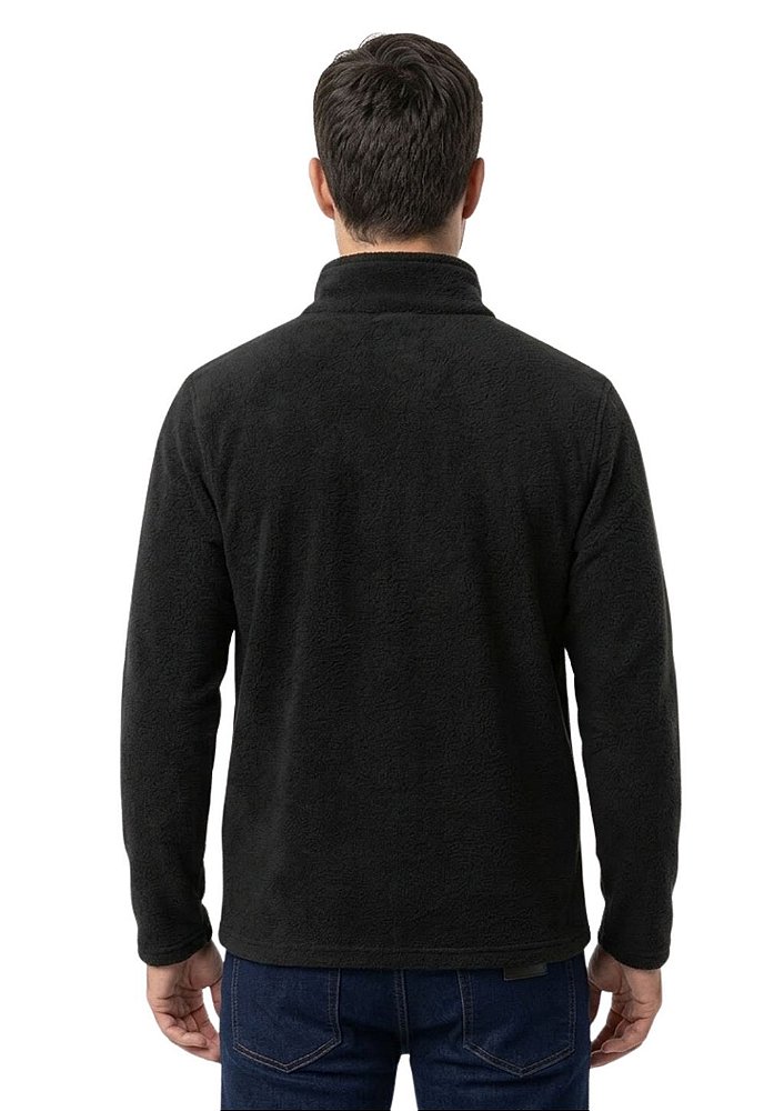 Blusa Microsoft Fleece Masculina Meio Zíper Estanciero Preto