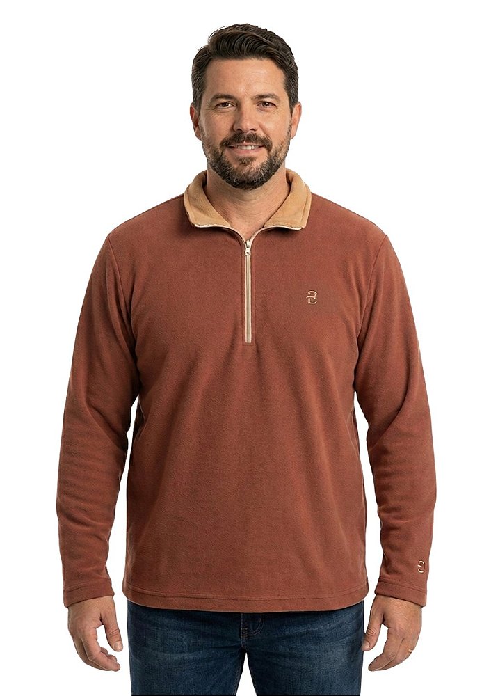 Blusa Microsoft Fleece Plus Size Masculina Bicolor Meio Zíper Estanciero