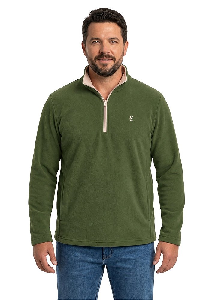Blusa Microsoft Fleece Plus Size Masculina Bicolor Meio Zíper Estanciero