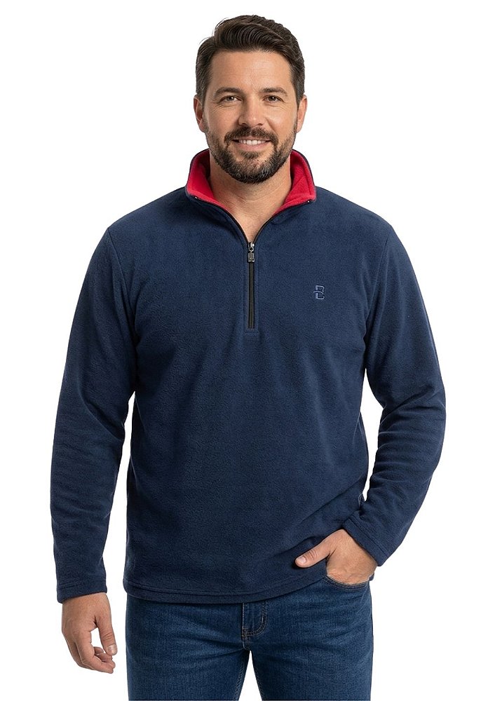 Blusa Microsoft Fleece Plus Size Masculina Bicolor Meio Zíper Estanciero