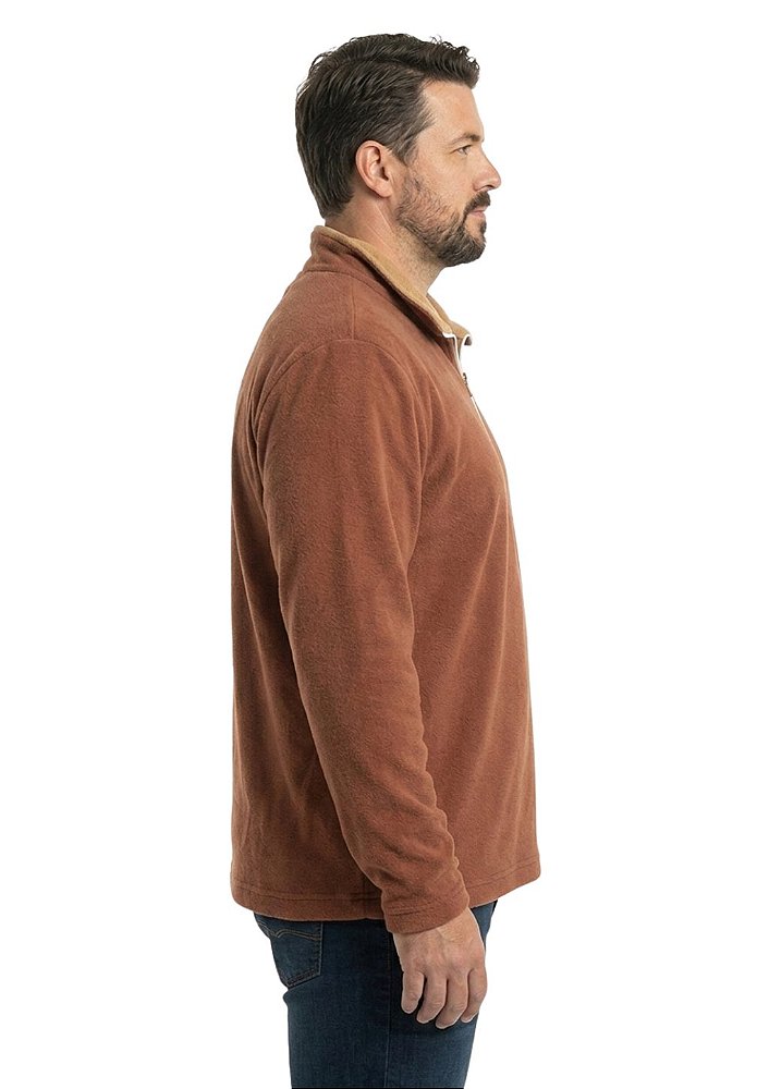 Blusa Microsoft Fleece Plus Size Masculina Bicolor Meio Zíper Estanciero
