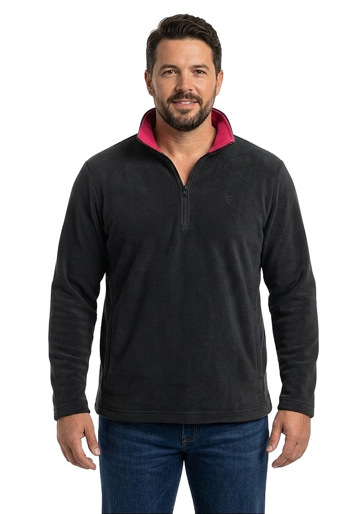 Blusa Microsoft Fleece Plus Size Masculina Bicolor Meio Zíper Estanciero