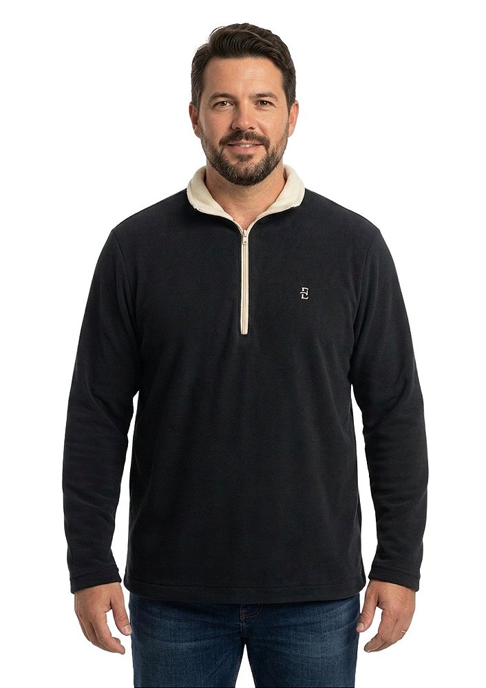 Blusa Microsoft Fleece Plus Size Masculina Bicolor Meio Zíper Estanciero