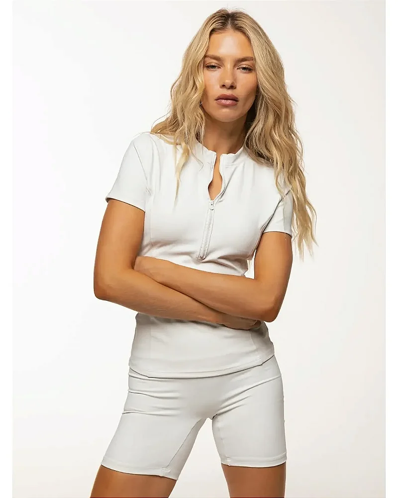 BLUSA MANGA CURTA COM ZÍPER - BRANCO TAPIOCA