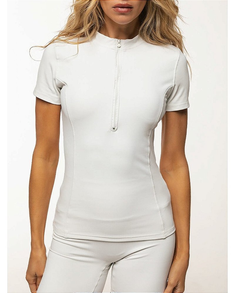 BLUSA MANGA CURTA COM ZÍPER - BRANCO TAPIOCA