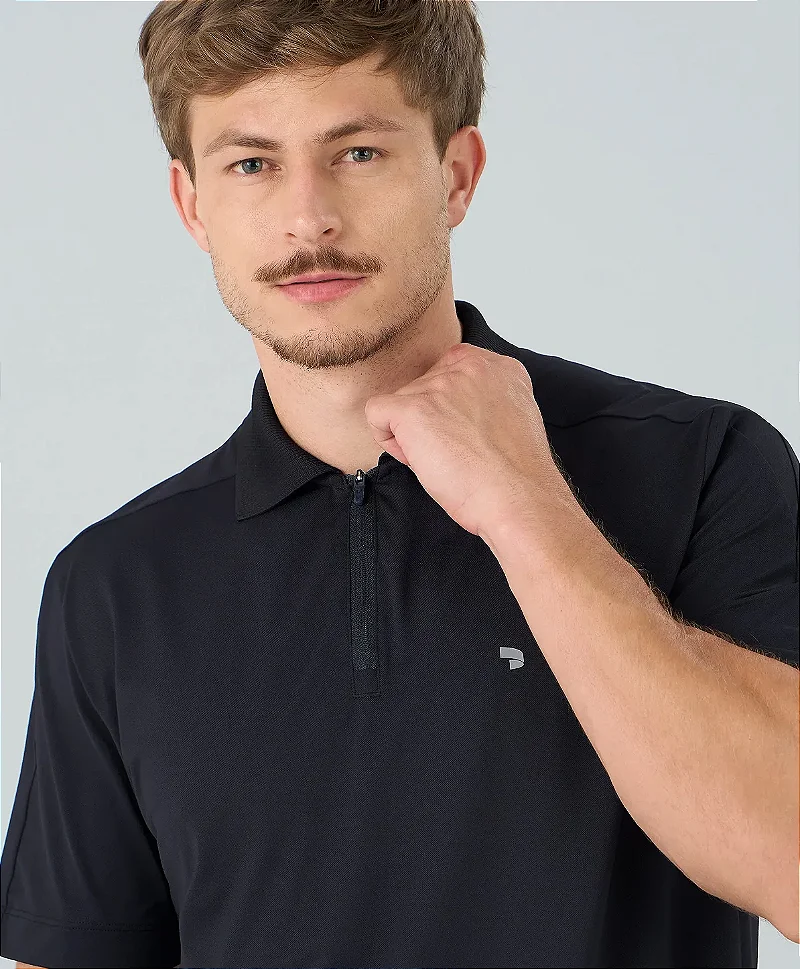 POLO PIQUET COM ZIPER - PRETO