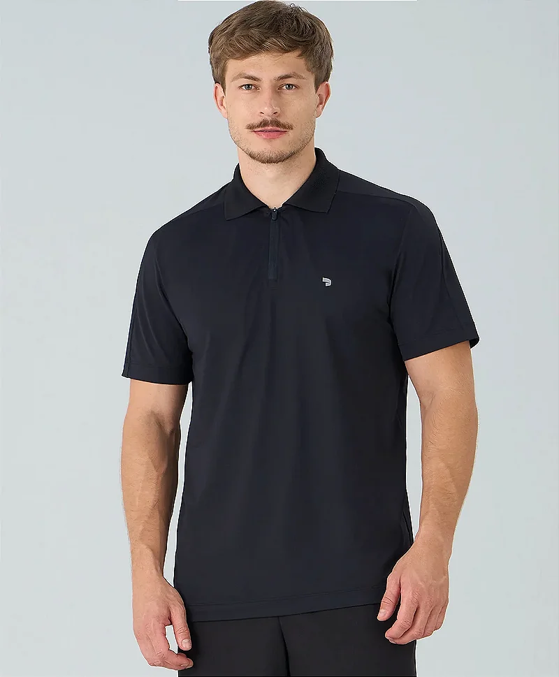 POLO PIQUET COM ZIPER - PRETO
