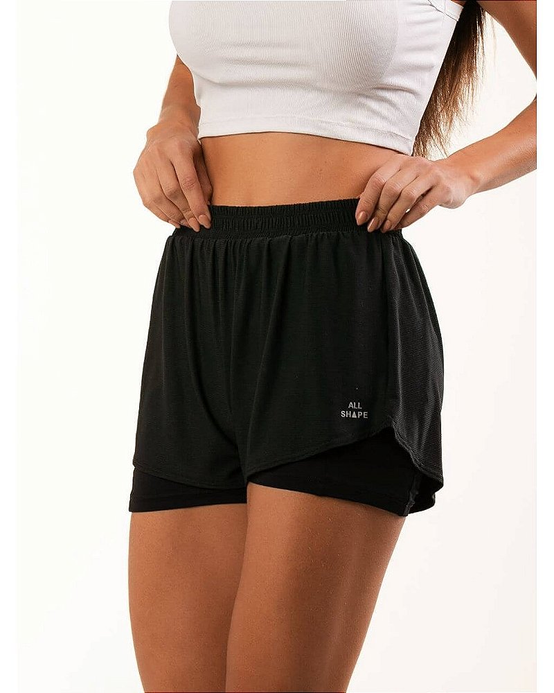 SHORT RUN DUPLO COM BOLSO - PRETO