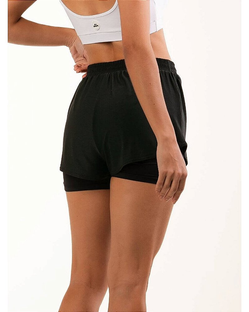 SHORT RUN DUPLO COM BOLSO - PRETO