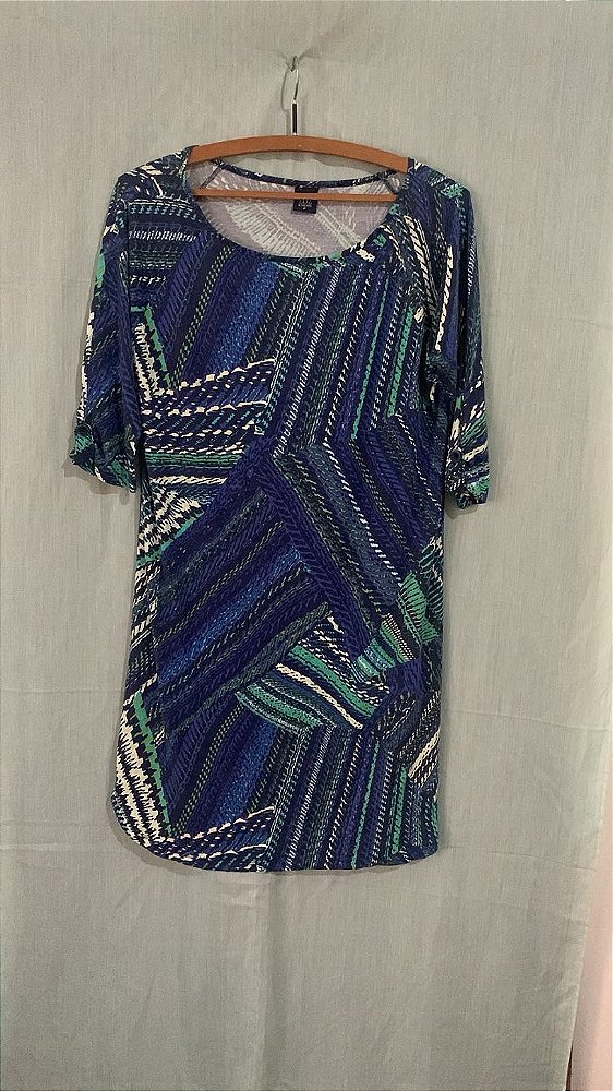 Vestido Azul e Branco Estampa Geométrica