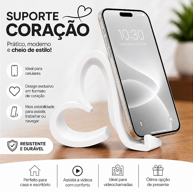 Suporte Para Celular De Mesa Formato Coração Decorativo Top