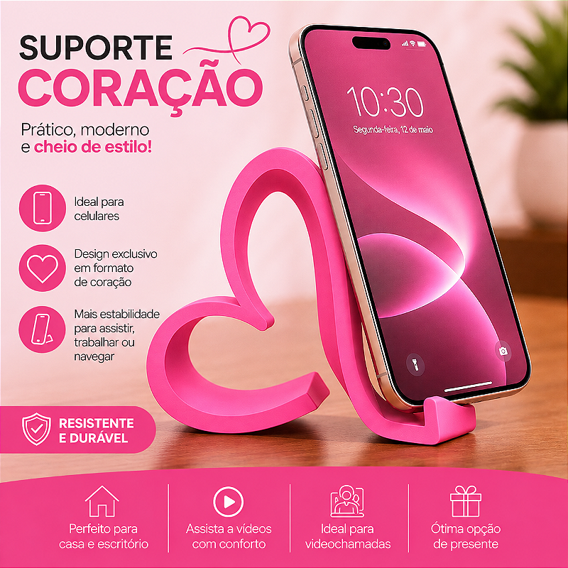 Suporte Para Celular De Mesa Formato Coração Decorativo Top