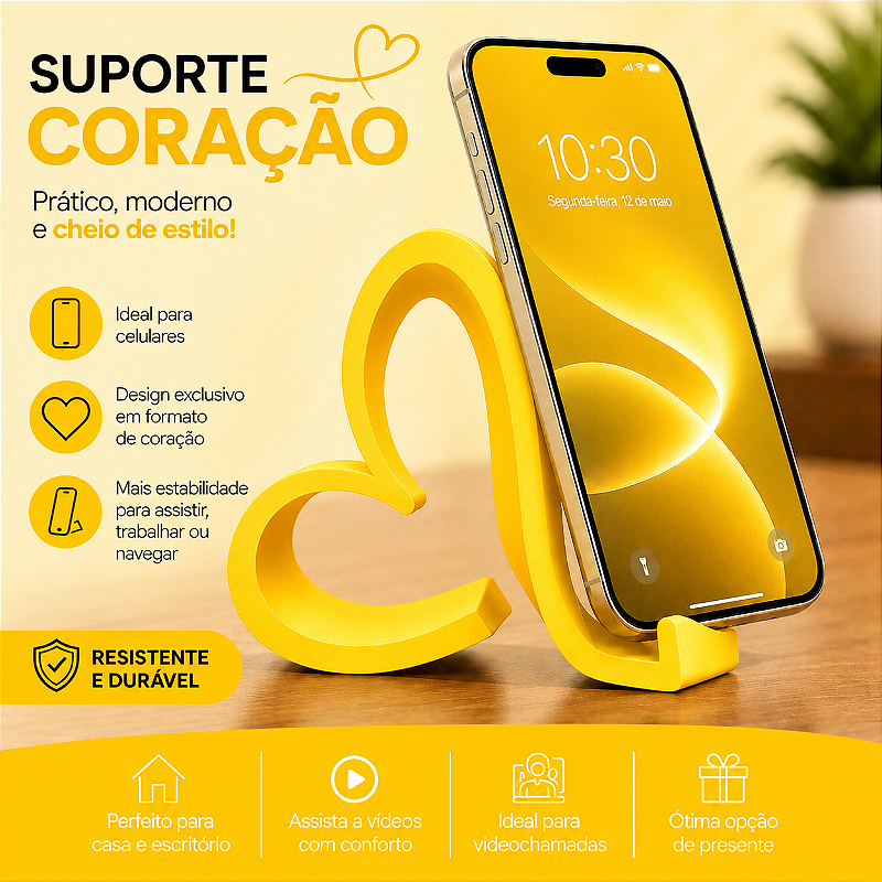 Suporte Para Celular De Mesa Formato Coração Decorativo Top