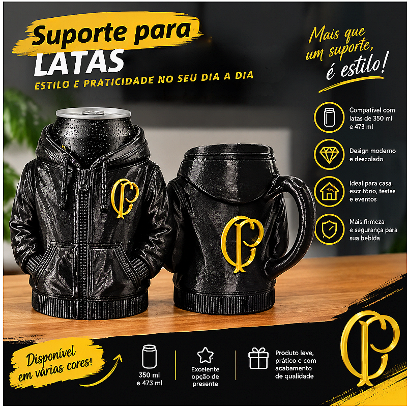 Porta Lata moletom 350ml Corinthians 3D