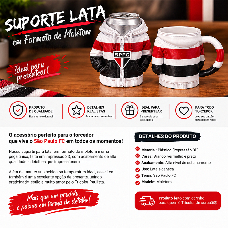 Porta Lata Moletom São Paulo F.C. 350ml 3D