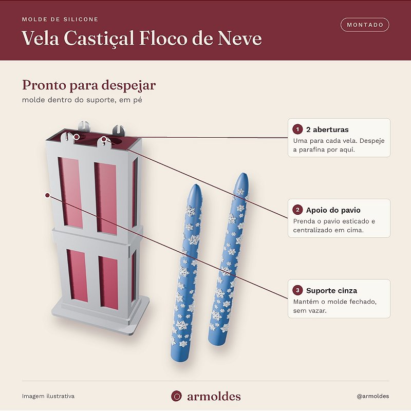 Molde de Silicone Vela Castiçal Floco de Neve